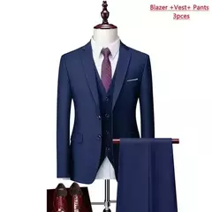 Terno monocromático de três peças masculino, vestido de noiva monocromático para noivo, colete e calça, marca de luxo, negócios formais, 14 cores, M-6XL - loja online