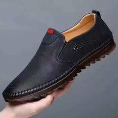 Sapato de couro casual masculino, sola macia, respirável, tendão de vaca, trabalho, dirigindo, feijão, vestido de negócios masculino na internet