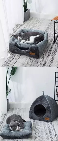 Ninho triangular dobrável de dupla utilização para gatos, casa fechada para gatos, ninho para animais de estimação, quente e espesso, sono profundo, suprimentos para animais de estimação, cama fechada para gatos