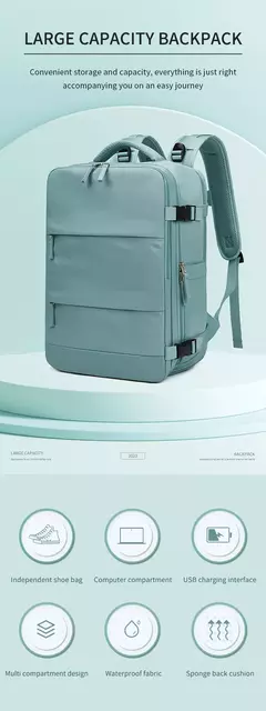 USB Carregamento Laptop Mochila para Mulheres, Mochila Escolar para Adolescente, Saco de Sapato Independente, Saco De Viagem Ao Ar Livre, 15.6";;VERDADEIRO;;"army green