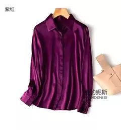 Imagem do Camisa de seda pesada de luxo feminina, manga comprida, 93% seda amoreira, estilo senhora do escritório, viajante, primavera, verão