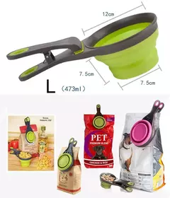 Alimentador dobrável para animais de estimação, colher de água, tigela ao ar livre, copo de medição de comida para cães, clipe de vedação multifuncional, conveniente, suprimentos para animais de estimação - comprar online