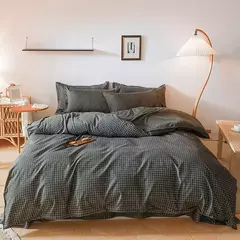 Preto branco pequenos verifica impresso conjunto de cama floral capa edredão fronha conjunto cama folha colcha único rainha rei tamanho - loja online