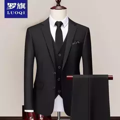 Imagem do Fato de negócio clássico trespassado masculino, botão dourado, gola alta, jaqueta e calças, conjunto de 2 peças, azul marinho, roupa formal
