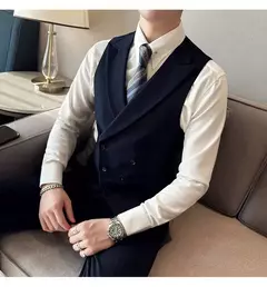 Blazers colete de peito duplo masculino, terno casual slim fit masculino, colete de ajuste de alta qualidade, roupas de marca primavera, 2023 € - comprar online