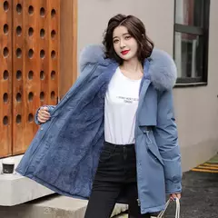 Parka longa de lã com capuz feminino com gola de pele, casaco fino, roupas acolchoadas, neve quente, moda inverno, novo, 2023 - loja online