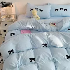 Cute Pink Bows Embroidery Duvet Cover Set, Conjuntos de cama 3D Confortável Rainha Consolador, capas macias para meninas, crianças, adolescentes - Wolf Magazine