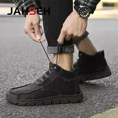 Jahseh novo couro botas de inverno com pele botas de tornozelo homens lazer mant - comprar online