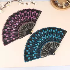 Pavão Lantejoula Dança Mão Fan, Seda Folding Fan, Casamento Arte Presentes - comprar online