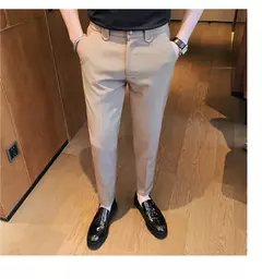 Calça de cintura elástica cor sólida para homens, calça casual slim fit, vestido de festa social, roupas de negócios de alta qualidade