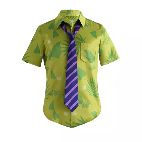 Fox Nick wilde cosplay camisa com gravata masculina halloween folhas verdes impresso verão casual camiseta e gravata