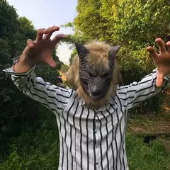 Máscara de festa do lobisomem para homens e mulheres, luvas de lobo, Cosplay, Halloween, Látex, Borracha, Cabeça, Cabelo, Assustador - comprar online