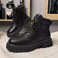 Botas casuais de cano alto masculinas, bota masculina de motocicleta, calçado de trabalho com renda, ruibarbo robusto, retrô, inverno - Wolf Magazine