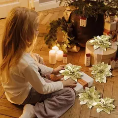 Flores artificiais de glitter para árvore de natal, ornamentos pendurados, flor falsa, lar, Natal, ano novo, presente, 2022, 2024 - comprar online