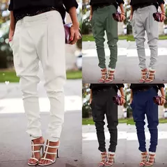 Imagem do Mulheres chique moda escritório wear harem lápis calças 2023 novo elástico na cintura botão feminino calças casuais streetwear