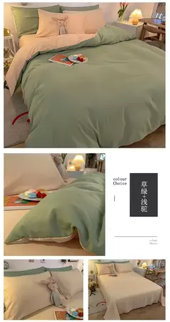 Lençóis de algodão lavados e capas de edredão, estilo japonês, peça dupla, conjunto de cama de quatro peças para estudante, três peças - loja online