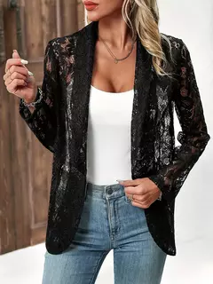 Jaqueta de manga longa de renda feminina, casacos de cor sólida, Design simples oco, Versátil, Moda, Primavera, Verão, Novo, 2024 - loja online