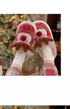 2024 novos chinelos de algodão de natal para mulher bonito dos desenhos animados cervos antiderrapante meninas interior casa sapatos de chão moda festa slides - loja online