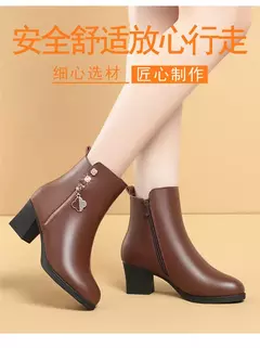 Botas femininas de pelúcia em couro genuíno, botas curtas de neve, marca de sa