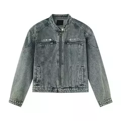 Jaqueta jeans de rua masculina, vintage lavada, jaqueta de caubói angustiada, streetwear casual, primavera, novo, estilo americano, zíperes - comprar online