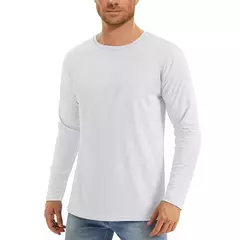 Camiseta com protetor solar UV masculina, manga comprida, gola redonda, caminhada ao ar livre, pesca, tops de secagem rápida, cor sólida, UPF50 +