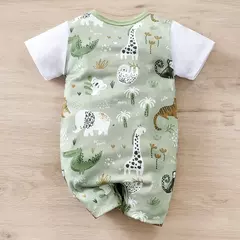 IURNXB-Romper infantil de estampa animal zoológico para bebê recém-nascido, bodysuit falso de duas peças com mangas curtas, casual, adorável na internet