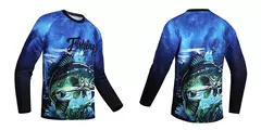 Camisa de pesca masculina manga longa, roupa com protetor solar ao ar livre, camisas casuais estampadas em peixe anti-UV, verão 2024