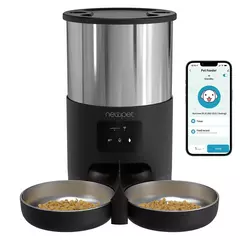 Newpet Comedouro para animais de estimação de 5 litros com microfone Comedouro automático para gatos Dispensador inteligente de ração para cães com temporização WiFi Comedouro quantitativo de aço inoxidável