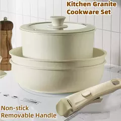 Panelas e panelas de granito antiaderentes com alça removível, panelas de cozinha ao ar livre, kit de fogão com tampa, indução, rv, camping, 5pcs