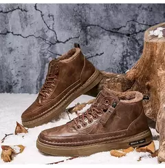 Bota de tornozelo de couro alta masculina, tênis masculino, algodão, negócio, casual, ao ar livre, moda, inverno na internet