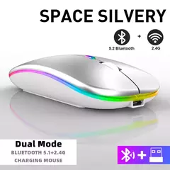 Mouse sem fio Bluetooth para Tablet e telefone, Ratos de retroiluminação RGB recarregáveis para iPad, PC, Laptop, 2.4GHz USB na internet