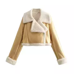 Jaqueta de shearling falso feminina, casaco de pele de carneiro, jaquetas retrô motociclista, tops, inverno - loja online