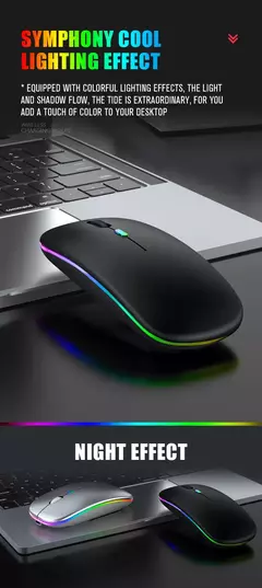 Mouse sem fio Bluetooth para Tablet e telefone, Ratos de retroiluminação RGB recarregáveis para iPad, PC, Laptop, 2.4GHz USB - comprar online