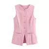 TRAF-Colete de botões sem mangas feminino, jaquetas de verão, colete rosa, streetwear, blusa de moda feminina, branco, 2022