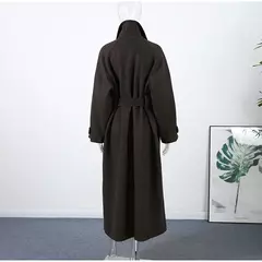 Elegante cinto cinza longo casaco de lã feminino gola único breasted casacos de rua feminino 2025 outono inverno nova senhora peacoat na internet