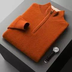 Pulôver de malha de pescoço masculino, manga longa, camisa grossa quente, 100% lã merino, cor sólida, nova, outono e inverno - comprar online