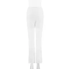 Calça reta elástica de comprimento total feminina, calça oca de renda, cintura alta, calça longa, casual, feminina, sexy, fina, nova, verão - loja online