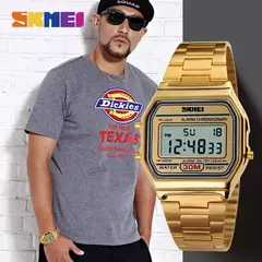 Skmei-Relógio digital à prova d'água para homens, pulseira de aço inoxidável, display LED, relógios esportivos casuais, moda, 1123 - Wolf Magazine