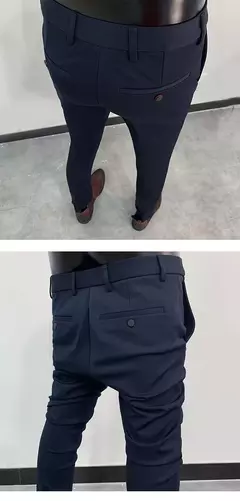 Calças justas de estiramento formal masculinas, calças casuais, roupa de cor sólida, calças de terno fashion - comprar online