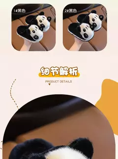 Chinelos panda de pelúcia fofos para crianças, chinelo de algodão para menino e menina, sapato infantil, interior, casa, inverno