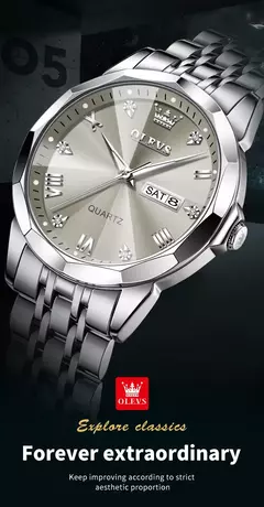 OLEVS-Relógio Quartzo de Aço Inoxidável Impermeável Masculino, Relógios de Moda Casual, Original, Luminoso, Data Week, Trend Dress - comprar online
