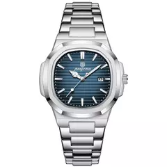 Poedagar-Relógio Quartz Masculino de Luxo, Relógio de Negócios Impermeável, Relógio Masculino, Data Luminosa, Aço Inoxidável, Quadrado, Novo, 2022