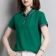 Camisa polo feminina de algodão solto, manga curta, blusa esportiva casual com lapela, camisa de negócios preto e branco, verão feminino - loja online
