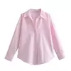 TRAF-Blusa Oxford de Algodão Single-Breasted Feminina, Camisa Manga Longa, Tops Chiques, Lapela, Roupa de Rua, Senhoras, Moda