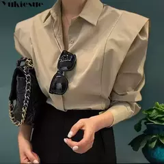 Blusas soltas de mangas compridas femininas, camisa chique, tops elegantes de rua, blusas de escritório OL, novas, outono, 2023