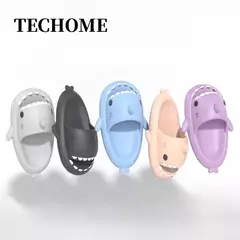 Chinelos de tubarão dos desenhos animados para homens e mulheres, slides internos do banheiro, moda casal, sapatos baixos, sandálias, EVA suave, chinelos de praia, verão - loja online