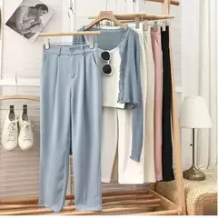 Imagem do Calça feminina elástica de cintura alta, calça feminina do escritório, casual solta streetwear, reta, preta, nove pontos, moda, outono, primavera