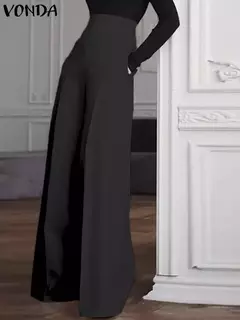 Vonda-Calça de perna larga, cintura alta com zíper, calça palazzo comprida, monocromática, elegante, escritório, moda, casual, verão, 2022 - Wolf Magazine