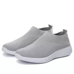 2024 novos sapatos casuais moda tênis para mulheres andando cor sólida tênis feminino deslizamento em meia senhoras sapatos planos mulher - loja online