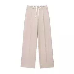 TRAFZA-Calça comprida com retalho feminino, Monocromática, Perna larga, Versátil, Casual, Calças soltas, Streetwear, Moda, 2024 - comprar online